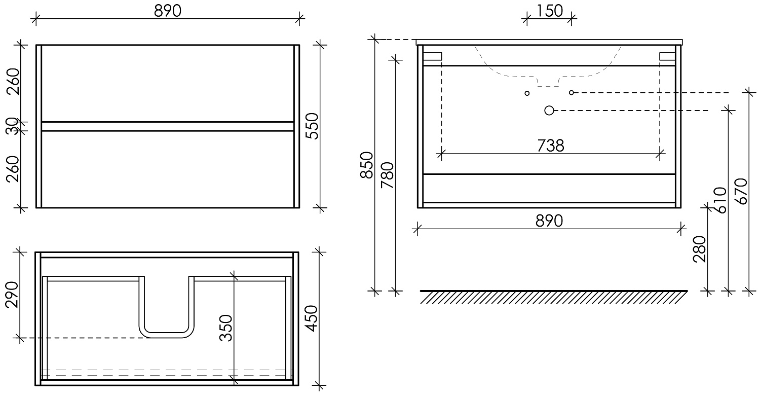 Sancos Urban Тумба для раковины подвесная 89x45x55h см, цвет: белый UR90W