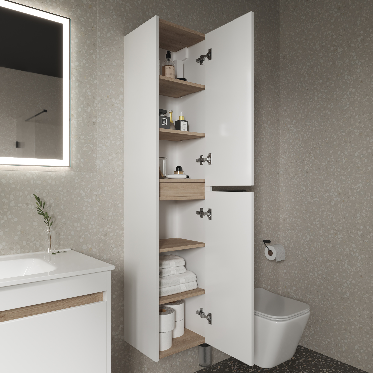 Sancos Smart Шкаф-пенал подвесной 35x30x160h см, цвет: белый PSM35W