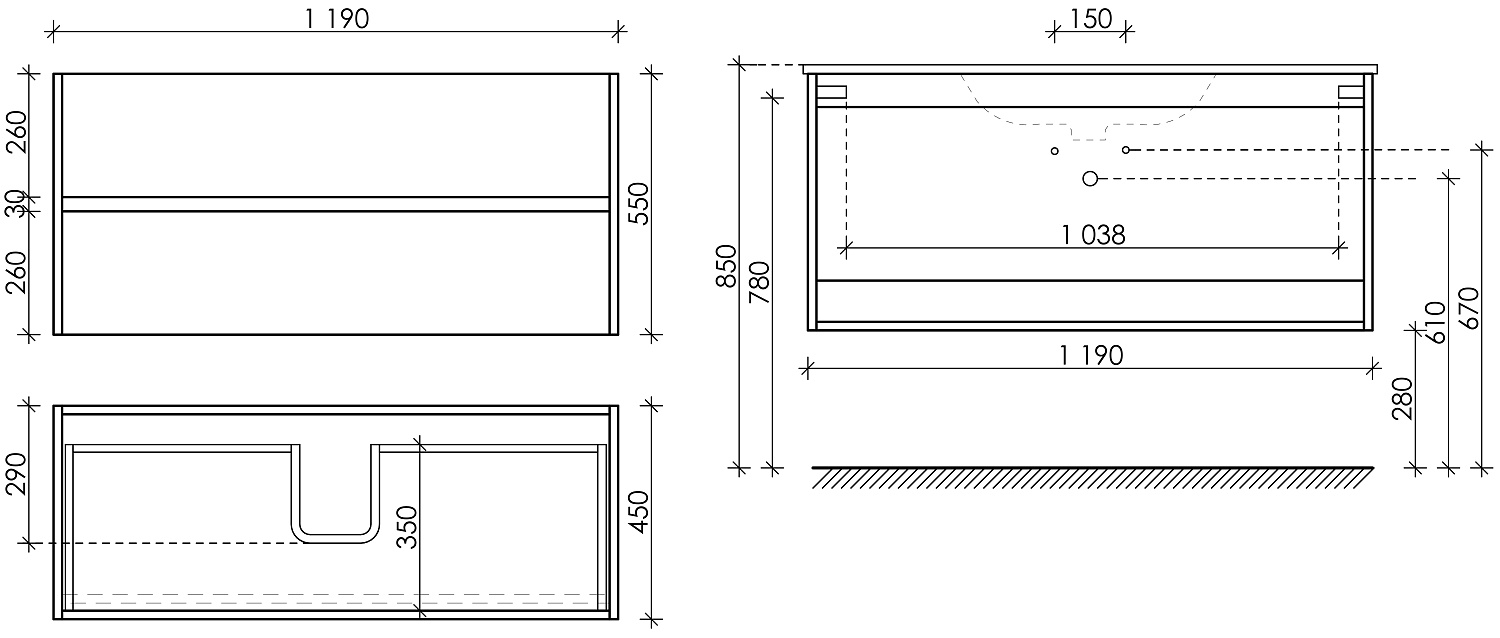 Sancos Urban Тумба для раковины подвесная 119x45x55h см, цвет: белый UR120-1W