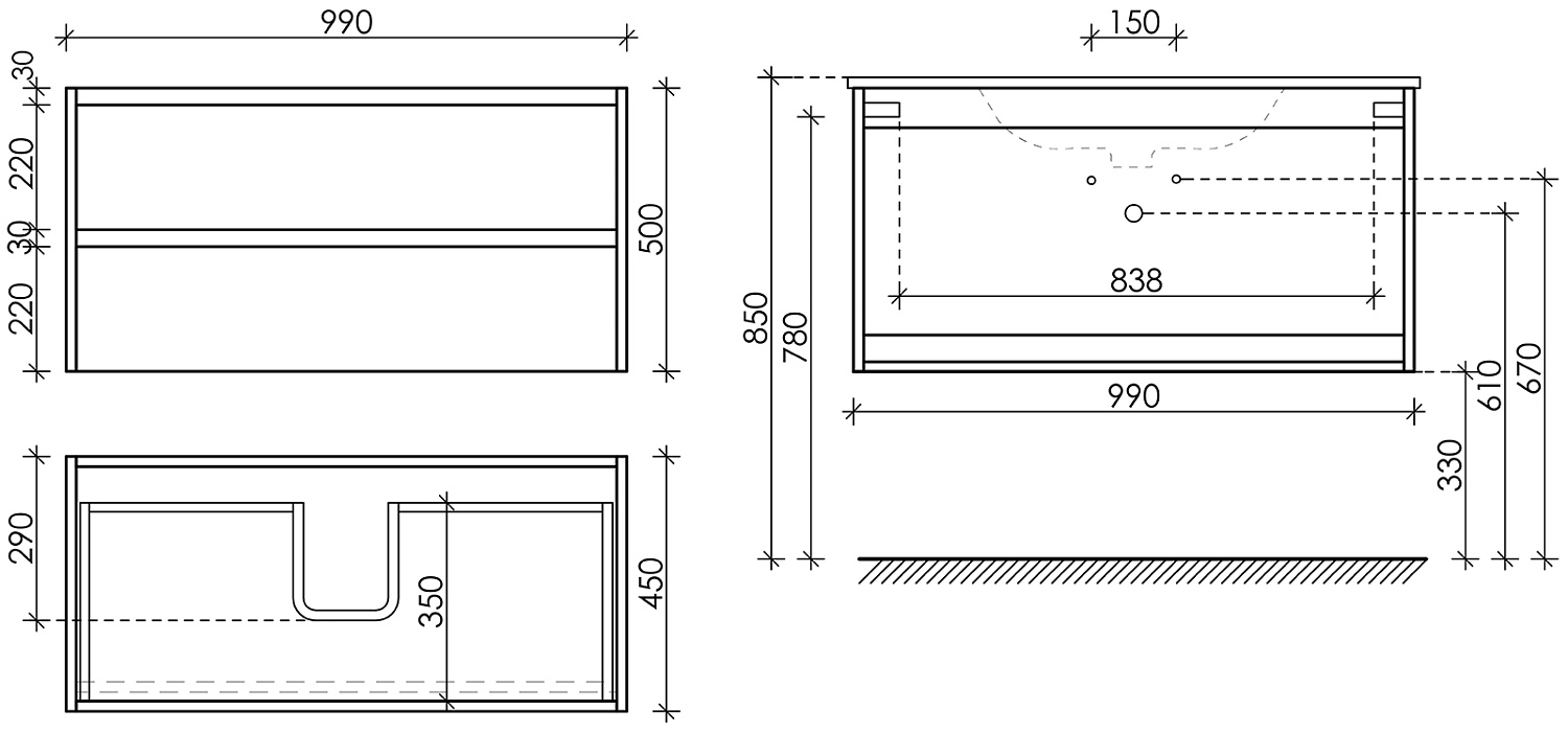 Sancos Libra Тумба для раковины подвесная 99x45x50h см, цвет: дуб чарльстон LB100ECH