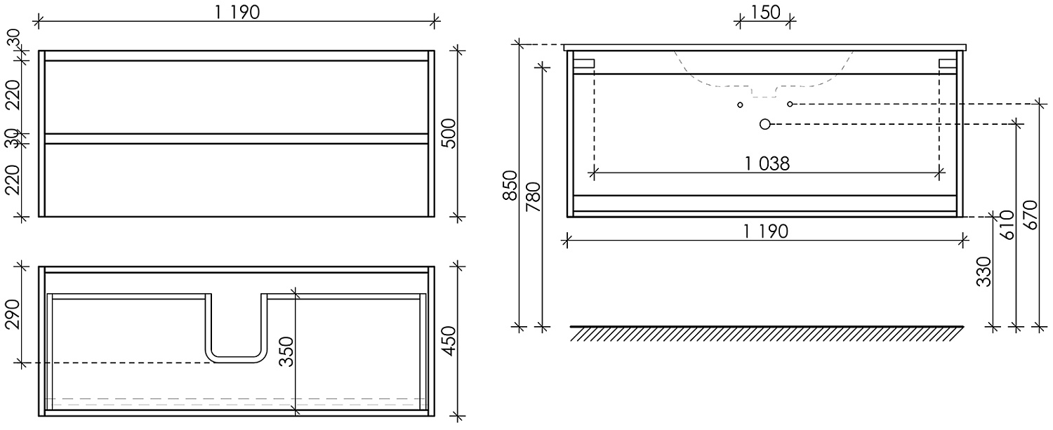 Sancos Libra Тумба для раковины подвесная 119x45x50h см, цвет: белый LB120-1W