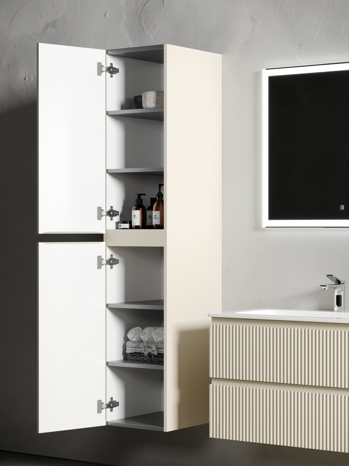 Sancos Snob R Шкаф-пенал подвесной 35x35x165h см, цвет: beige soft PSNR35CE