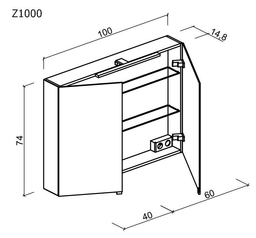 Sancos Hilton Зеркальный шкаф с подсветкой 100x14,8x74h см, цвет: белый Z1000