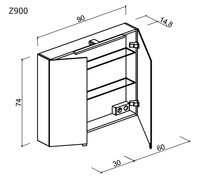 Sancos Hilton Зеркальный шкаф с подсветкой 90x14,8x74h см, цвет:белый Z900