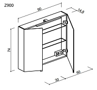 Sancos Hilton Зеркальный шкаф с подсветкой 90x14,8x74h см, цвет:белый Z900