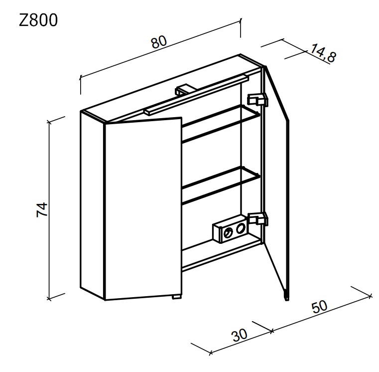 Sancos Hilton Зеркальный шкаф с подсветкой 80x14,8x74h см, цвет: белый Z800