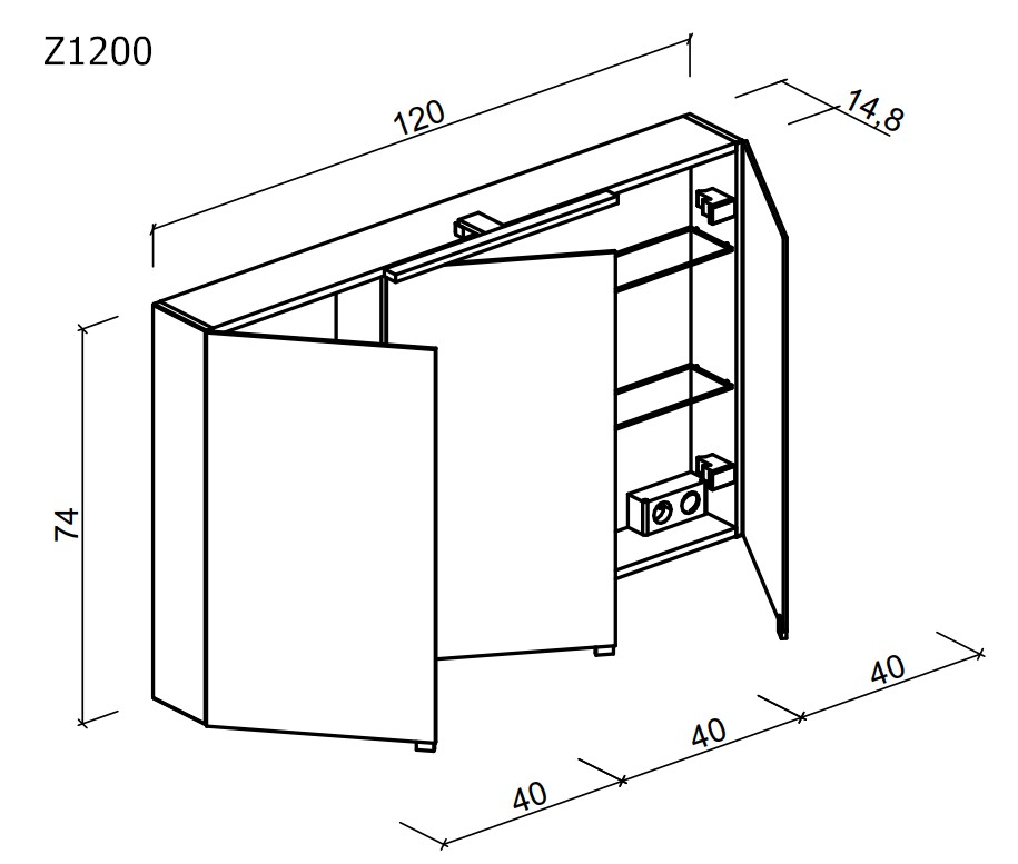 Sancos Hilton Зеркальный шкаф с подсветкой 120x14,8x74h см, цвет: белый Z1200