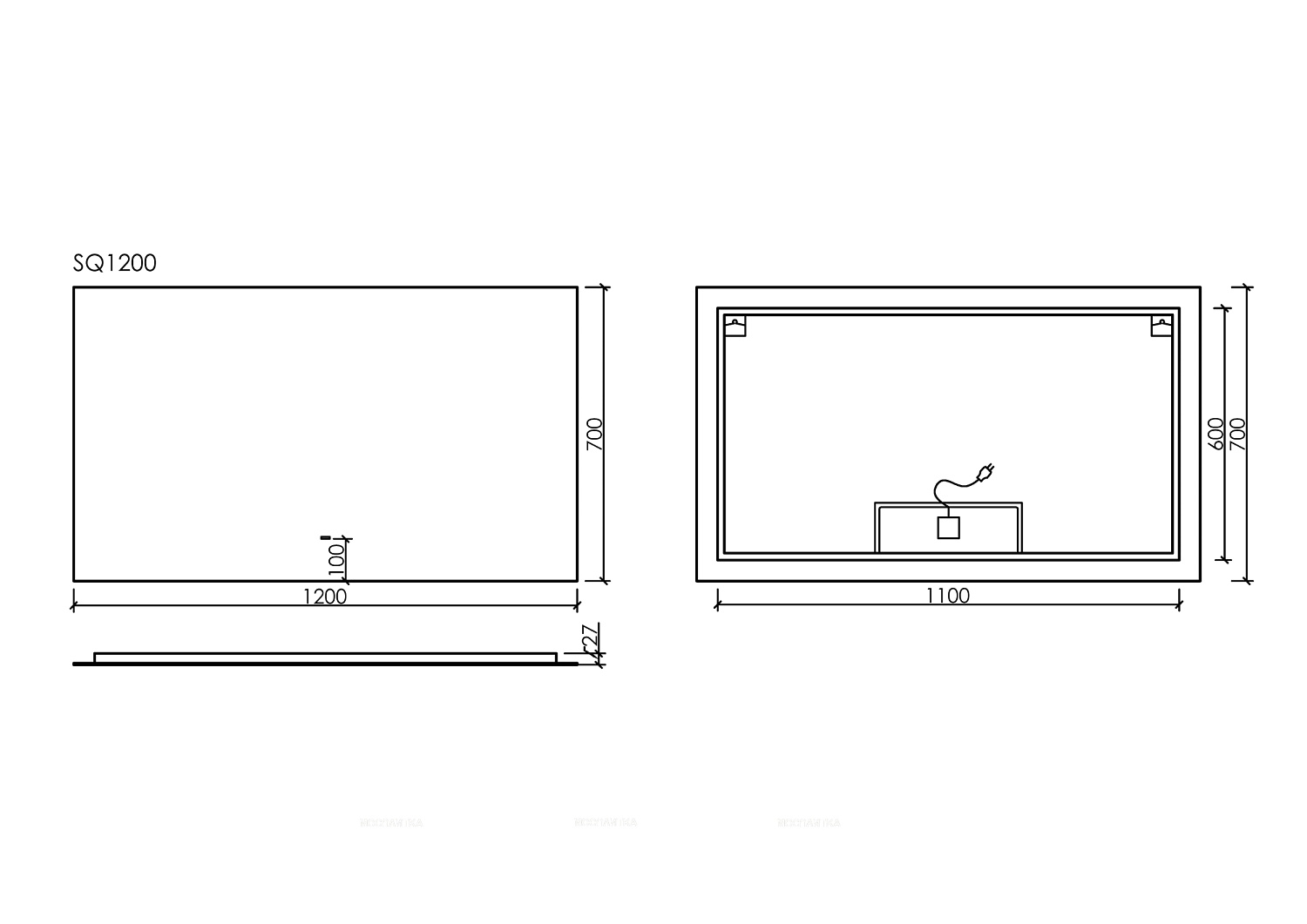 Sancos Square Зеркало прямоугольное с подсветкой 120x70h см SQ1200