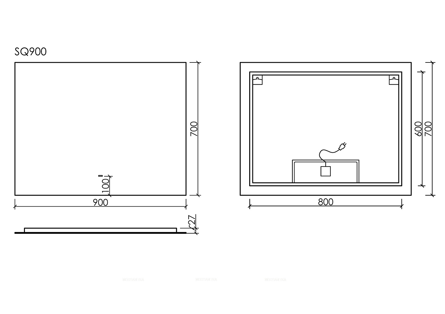 Sancos Square Зеркало прямоугольное с подсветкой 90x70h см SQ900