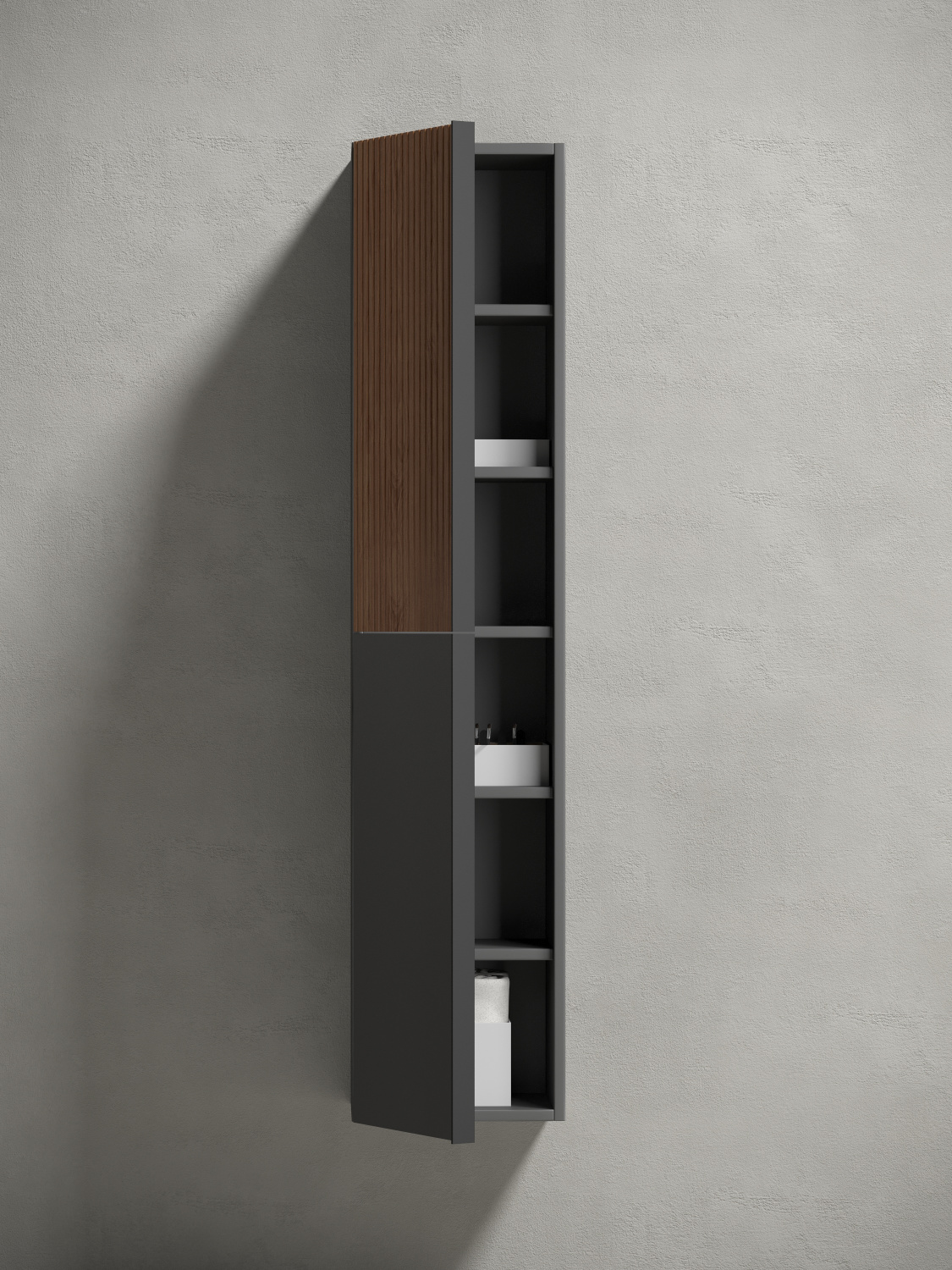 Sancos Delta Шкаф-пенал подвесной 35x30x160h см, цвет: дуб красный/графит PDL35GR