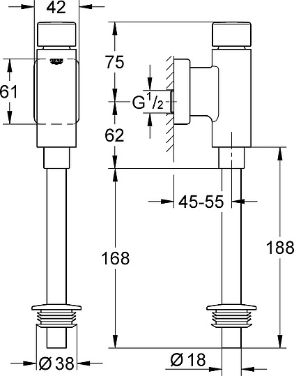 Grohe Rondo Смывное устройство для писсуаров, цвет: хром 37346000