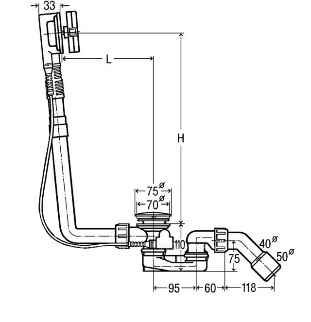 Viega Multiplex Visign M5 Слив-перелив для нестандартных ванн, длина тросика 72,5 см, цвет: хром 138561