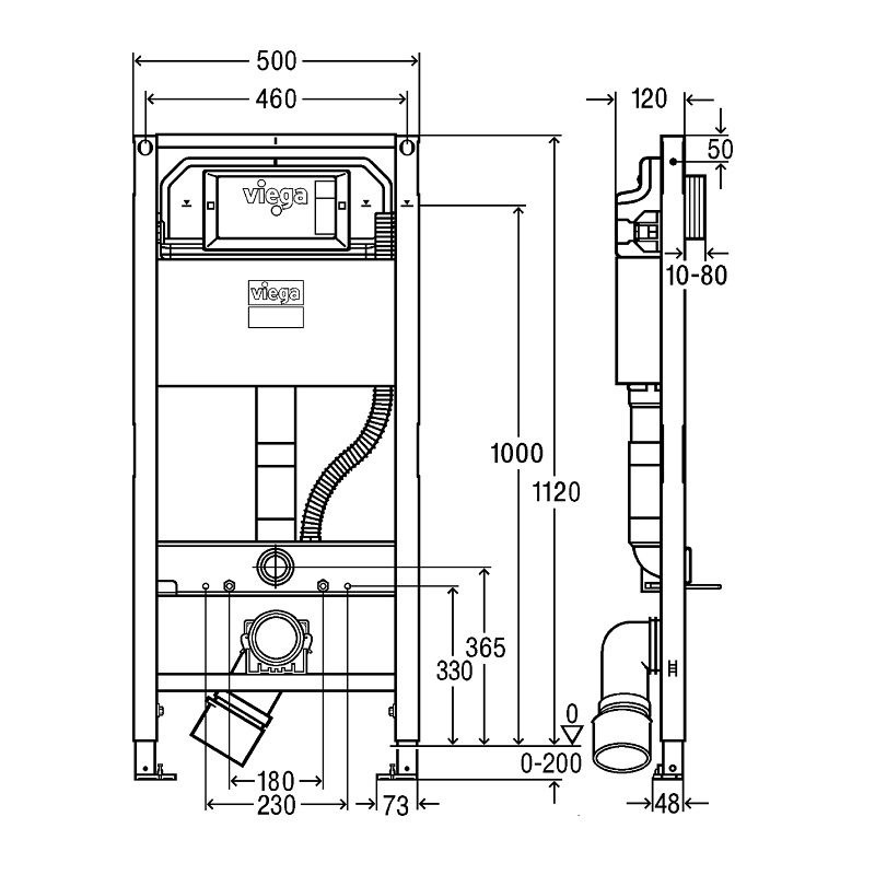 Viega Prevista Dry Инсталляция для подвесного унитаза 50x12x112h см, цвет: черный 771980