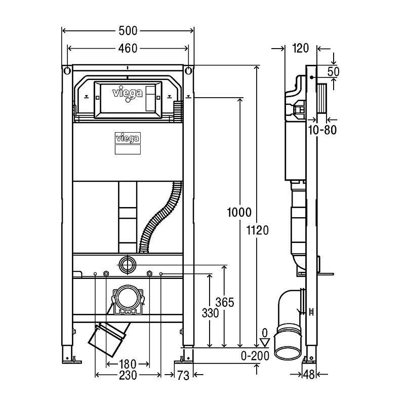 Viega Prevista Dry Инсталляция для подвесного унитаза 50x12x112h см, цвет: черный 771997