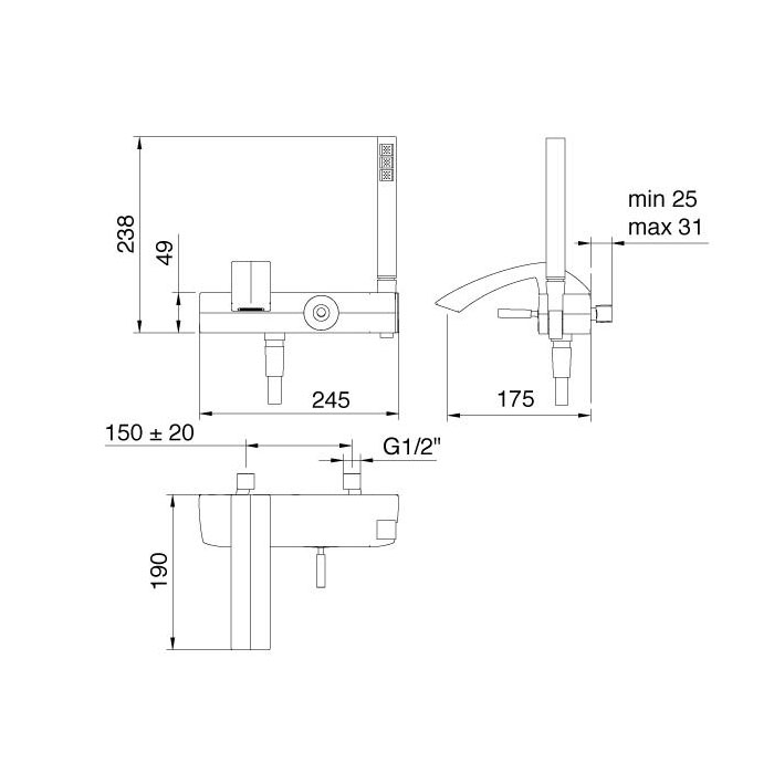 Treemme Arche Смеситель для ванны настенный, цвет: хром 0200CC