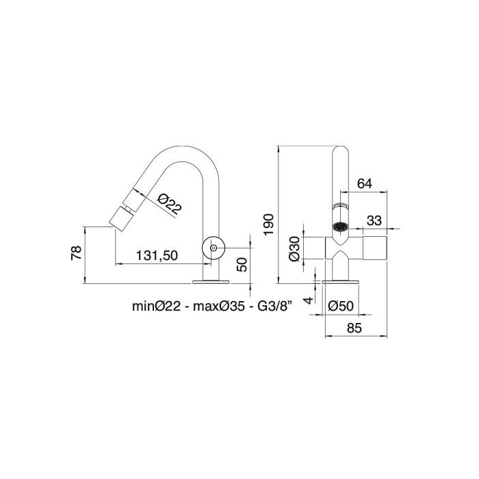 Treemme 22MM Смеситель для биде, цвет: нержавеющая сталь 1122IS