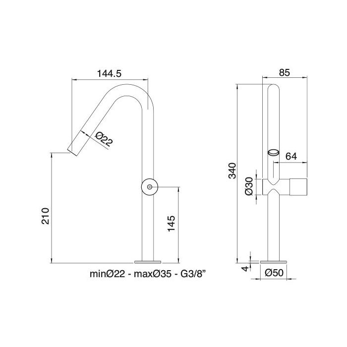 Treemme 22MM Смеситель для раковины, цвет: нержавеющая сталь 1127IS