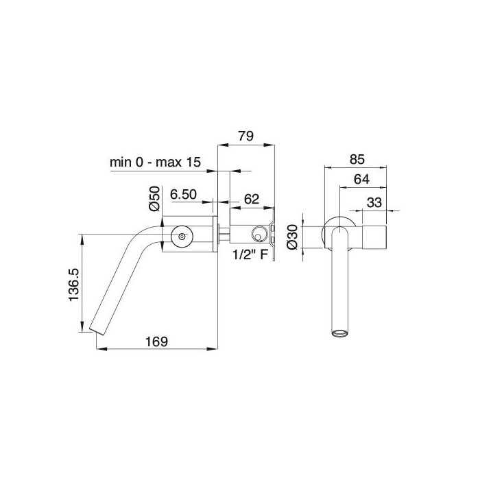 Treemme 22MM Смеситель для раковины настенный встраиваемый, цвет: нержавеющая сталь 1151IS