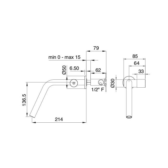Treemme 22MM Смеситель для раковины настенный встраиваемый, цвет: нержавеющая сталь 1152IS