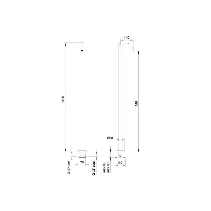 Treemme 40MM Смеситель для раковины напольный, цвет: нержавеющая сталь 1314IS