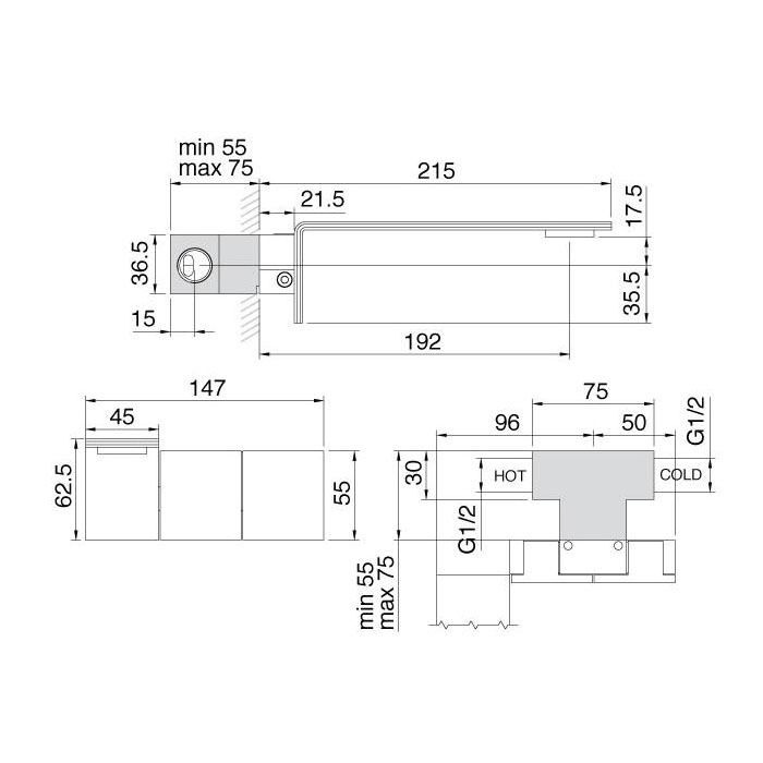Treemme 5MM Смеситель для раковины настенный встраиваемый, цвет: нержавеющая сталь 2551IS