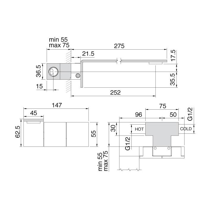 Treemme 5MM Смеситель для раковины настенный встраиваемый, цвет: нержавеющая сталь 2552IS