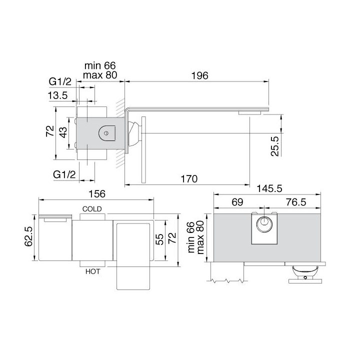 Treemme 5MM Смеситель для раковины настенный встраиваемый, цвет: нержавеющая сталь 28515MIS