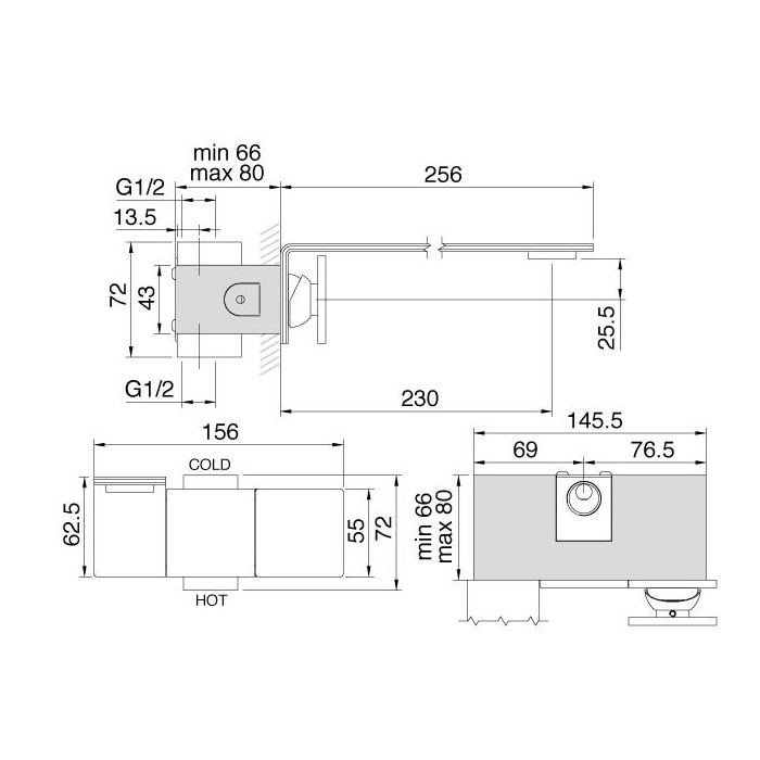 Treemme 5MM Смеситель для раковины настенный встраиваемый, цвет: нержавеющая сталь 28525LIS