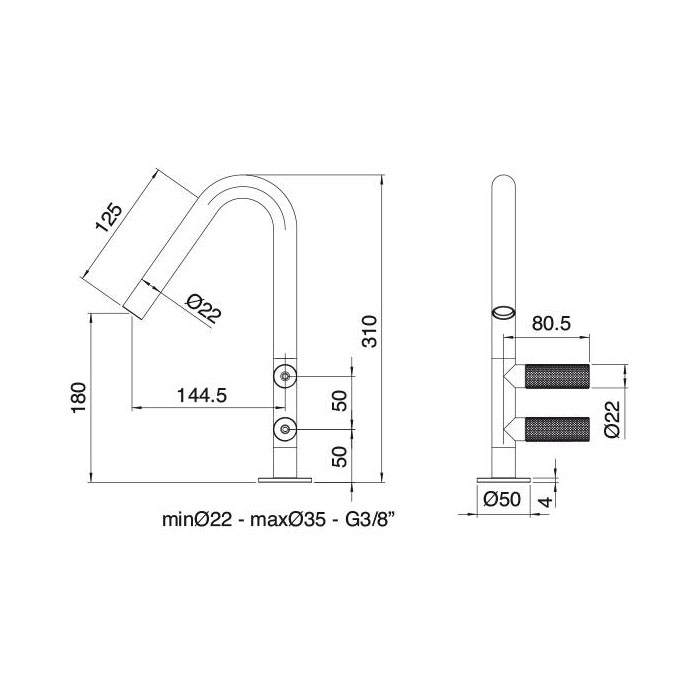 Treemme 22MM Смеситель для раковины, цвет: нержавеющая сталь 3014IS