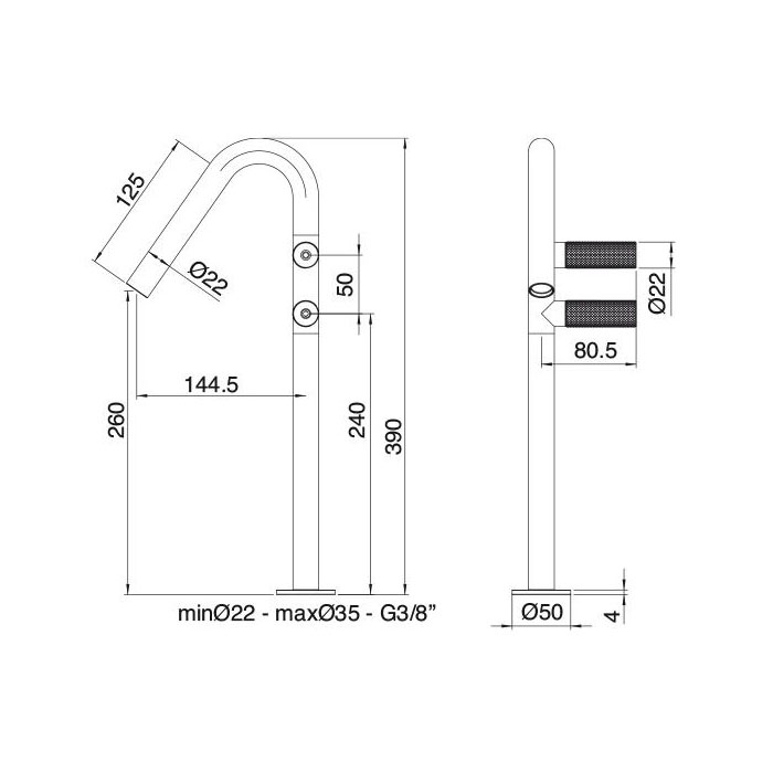 Treemme 22MM Смеситель для раковины, цвет: нержавеющая сталь 3015IS