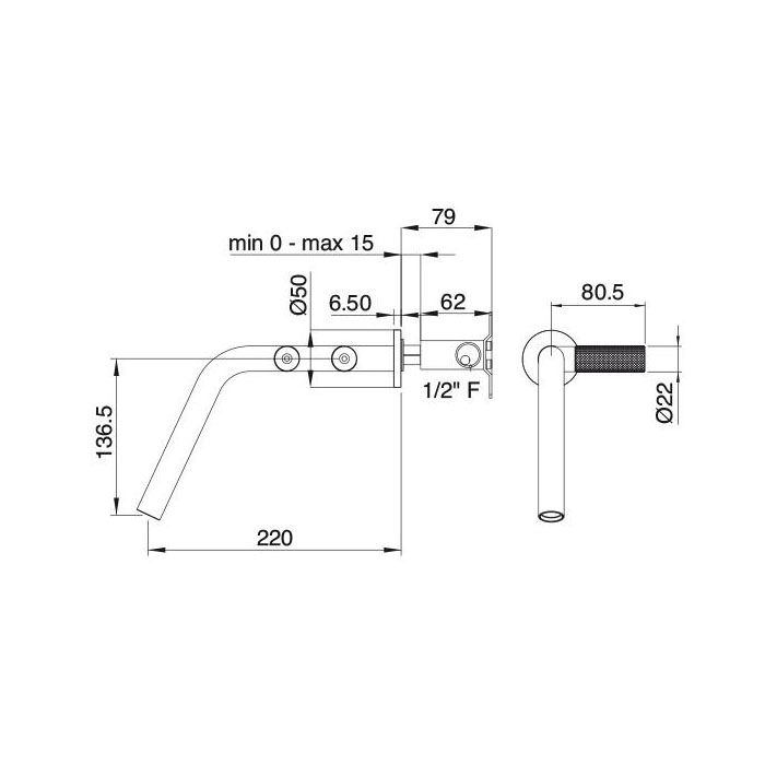 Treemme 22MM Смеситель для раковины настенный встраиваемый, цвет: нержавеющая сталь 3051IS