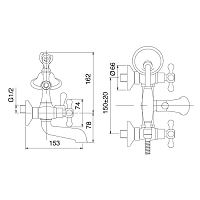 Treemme Romantica Смеситель для ванны настенный, ручки PV, цвет: золото/керамика 3601DDPV