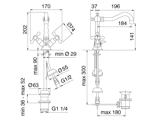 Treemme Romantica Смеситель для раковины, ручки PV, цвет: золото/керамика 3618DDPV
