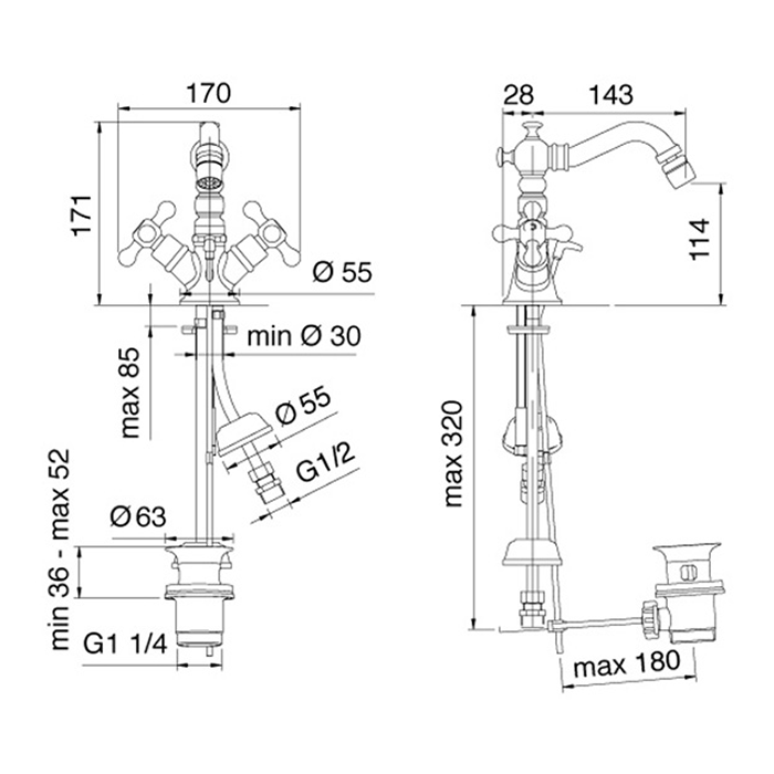 Treemme Romantica Смеситель для биде, ручки PV, цвет: хром/керамика 3629CCPV
