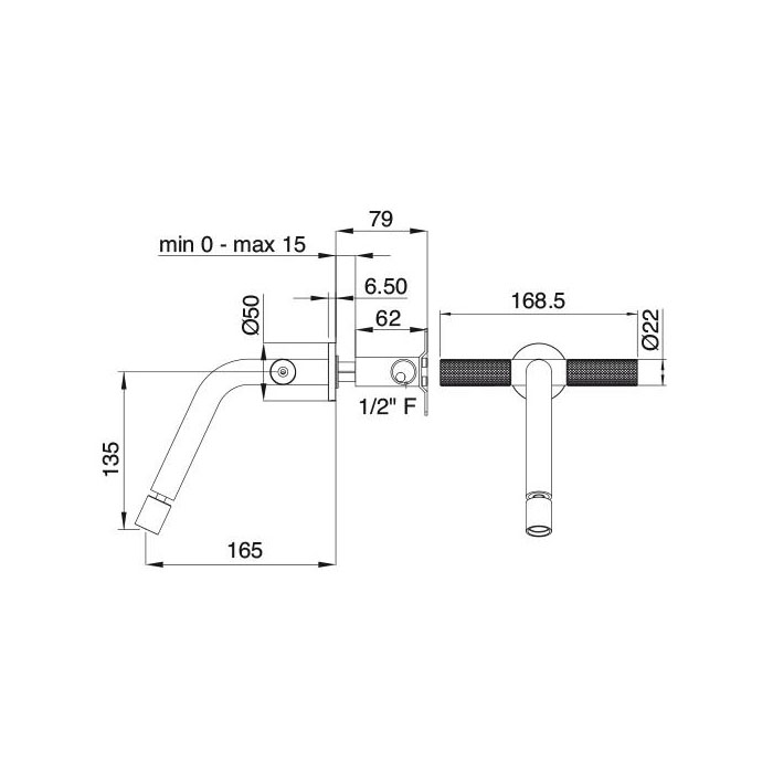 Treemme 22MM Смеситель для биде настенный встраиваемый, цвет: нержавеющая сталь 6028IS