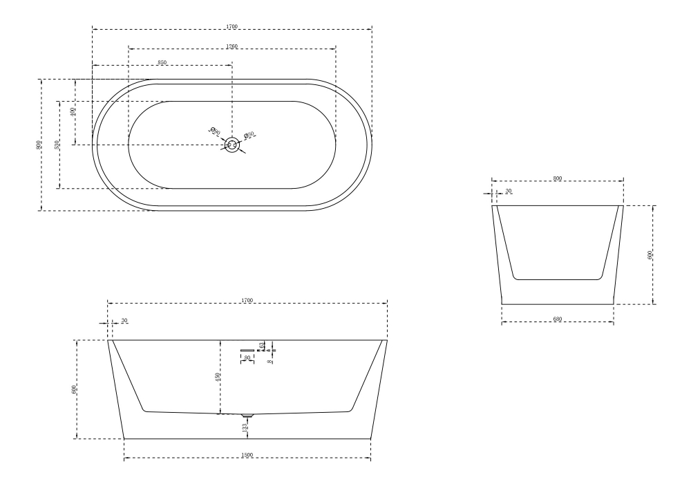 Abber Акриловая ванна отдельностоящая овальная 170x80x60h см, цвет: белый матовый AB9209MW