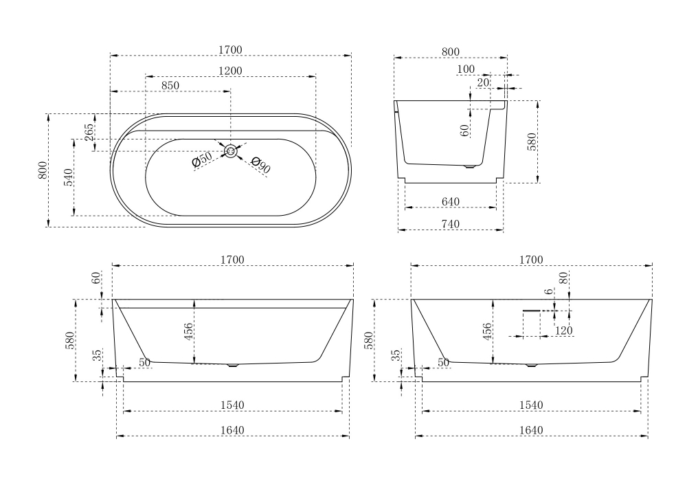 Abber Акриловая ванна отдельностоящая овальная 170x80x58h см, цвет: белый матовый AB9444MW