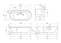 Abber Акриловая ванна отдельностоящая овальная 170x80x58h см, цвет: белый матовый AB9444MW
