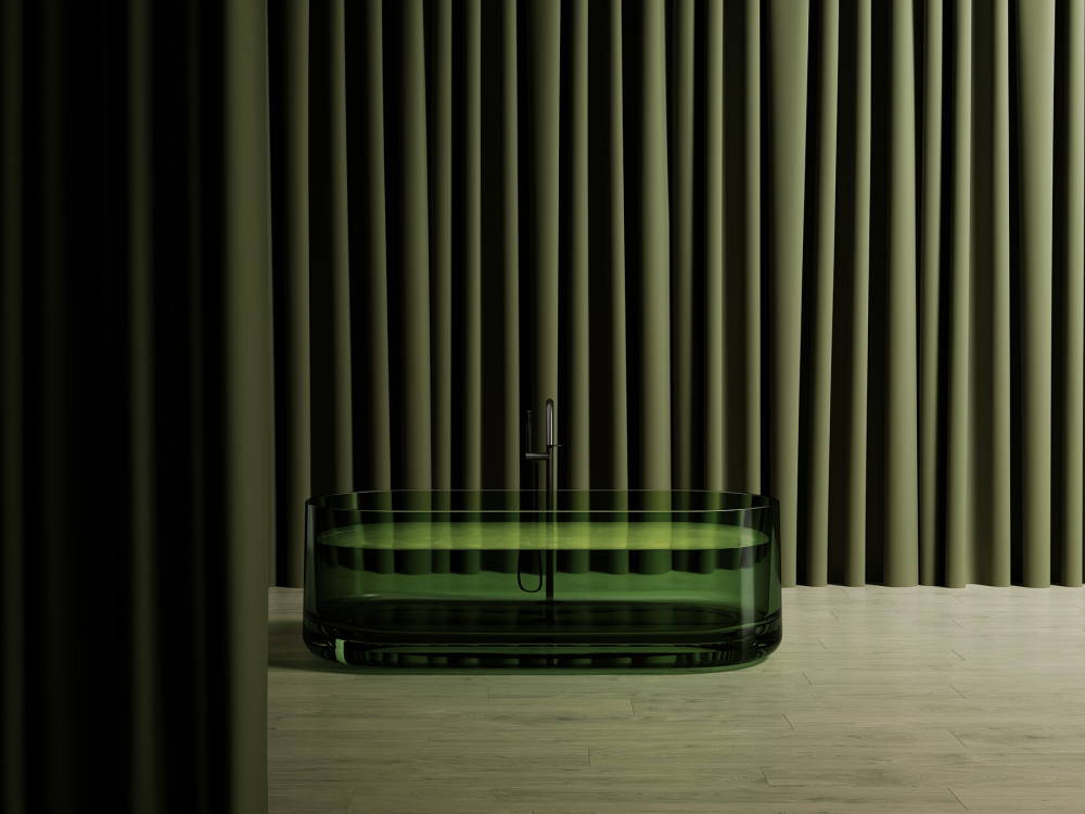 Abber Kristall Прозрачная ванна отдельностоящая овальная 170x75x55h см, цвет: зеленый AT9708Emerald