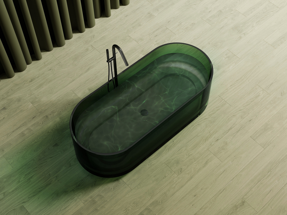 Abber Kristall Прозрачная ванна отдельностоящая овальная 170x75x55h см, цвет: зеленый AT9708Emerald