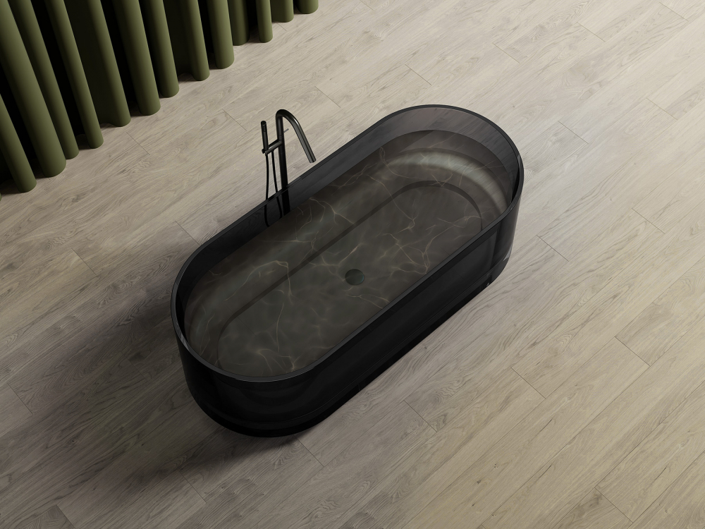 Abber Kristall Прозрачная ванна отдельностоящая овальная 170x75x55h см, цвет: черный AT9708Onyx