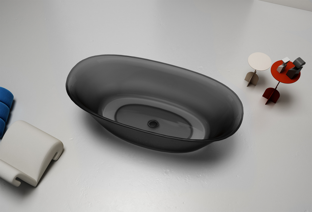 Abber Kristall Прозрачная ванна отдельностоящая овальная 170x75x55h см, цвет: черный AT9707Onyx
