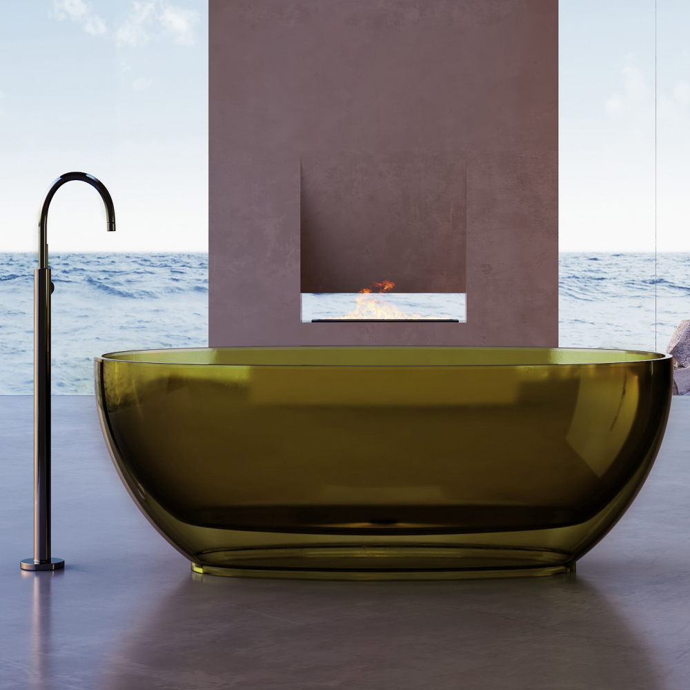 Abber Kristall Прозрачная ванна отдельностоящая овальная 170x75x55h см, цвет: оливковый AT9703Vesuvian