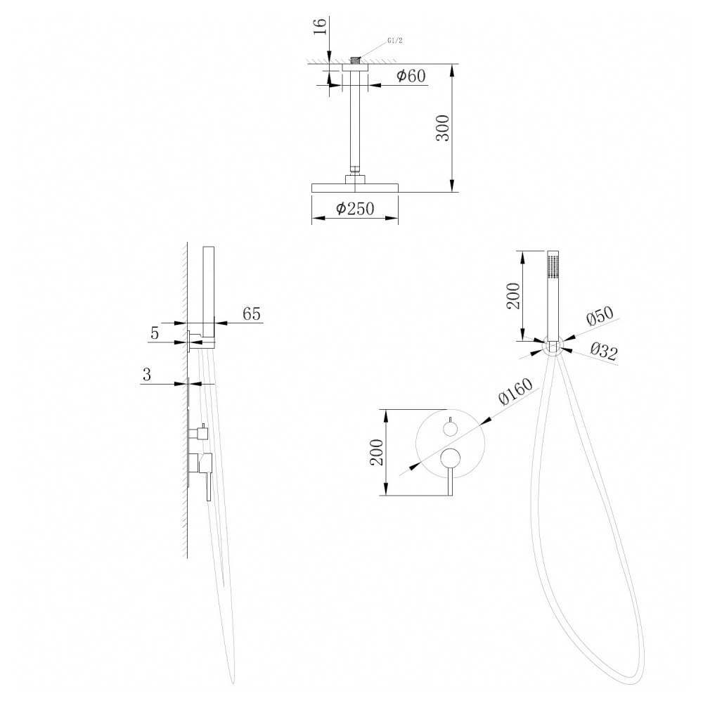 Abber Emotion Душевой комплект встраиваемый, лейка 20 см, цвет: золото AF8821G