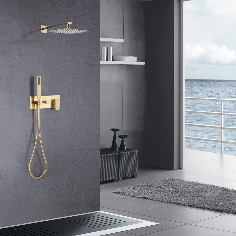 Abber Daheim Душевой комплект встраиваемый, лейка 20 см, цвет: золото AF8218G