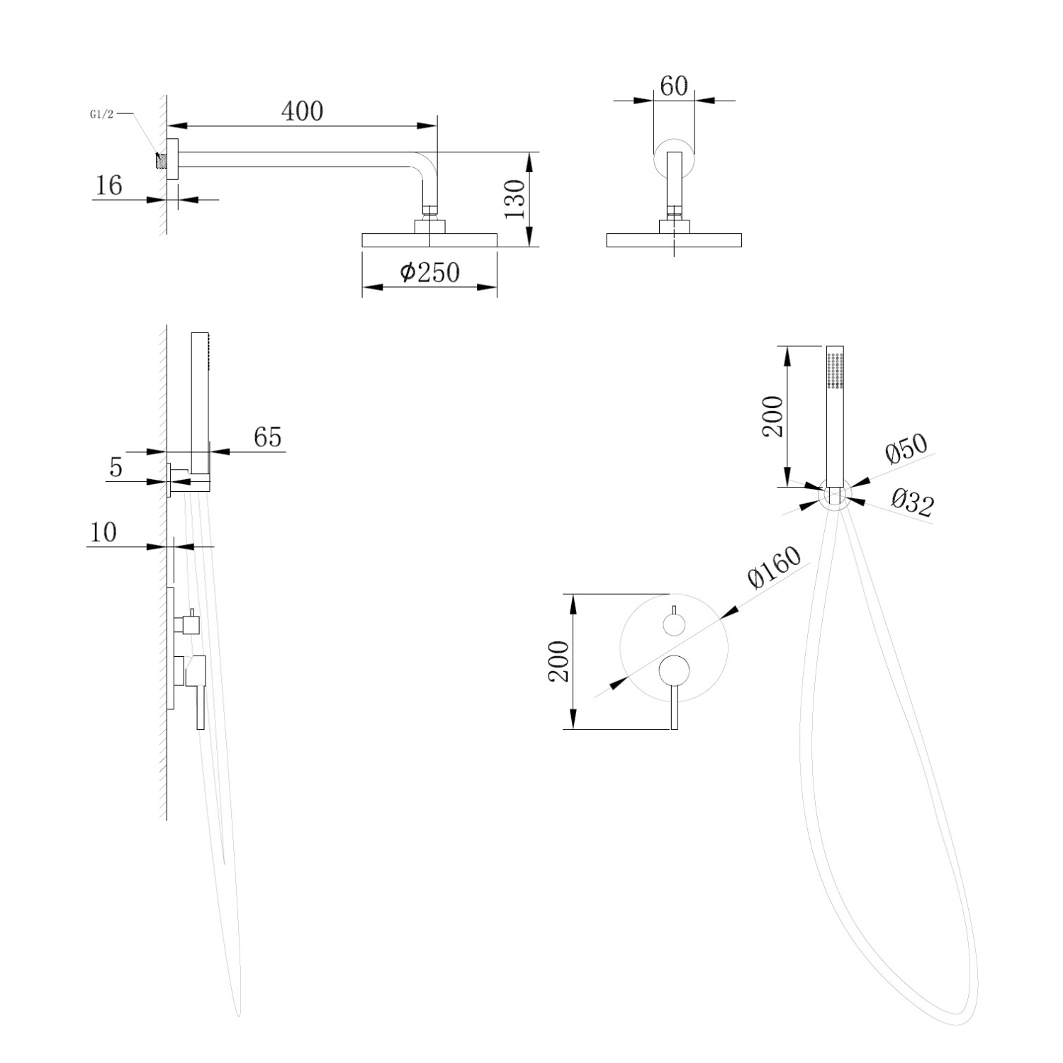 Abber Emotion Душевой комплект встраиваемый, лейка 22 см, цвет: хром AF8818