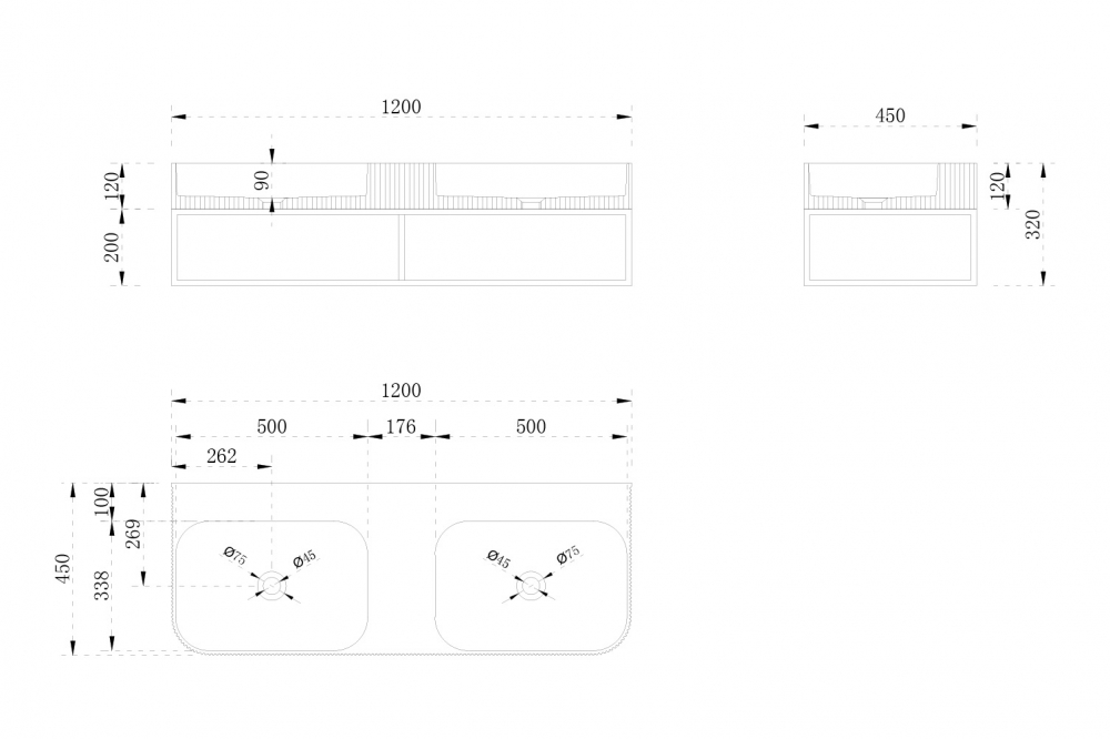 Abber Stein Консоль с раковиной подвесная 120x45x32h см, цвет: черный AS2646