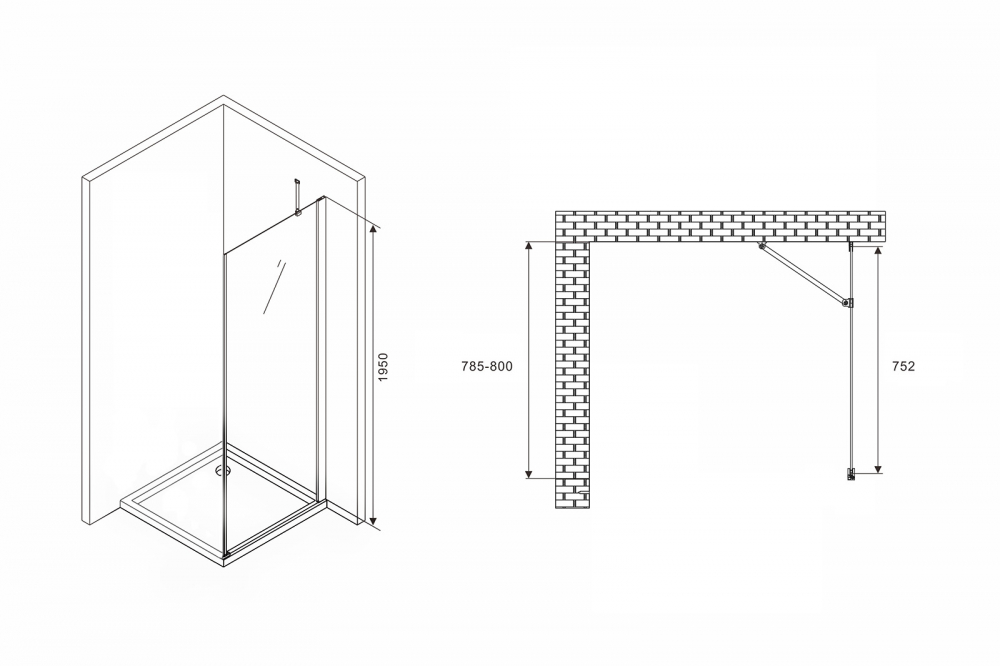 Abber Zart Боковая стенка, стекло 6мм 80x195h см, цвет: хром S81
