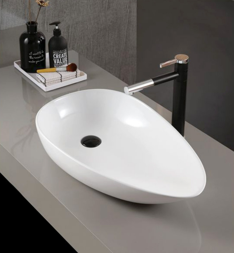 Abber Bequem Раковина накладная овальная 59x36x11h см, цвет: белый AC2117