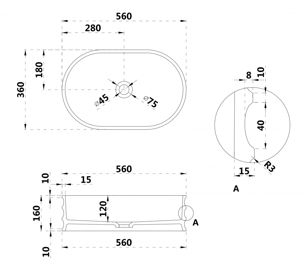Abber Stein Раковина накладная овальная 56x36x16h см, цвет: белый матовый AS2650